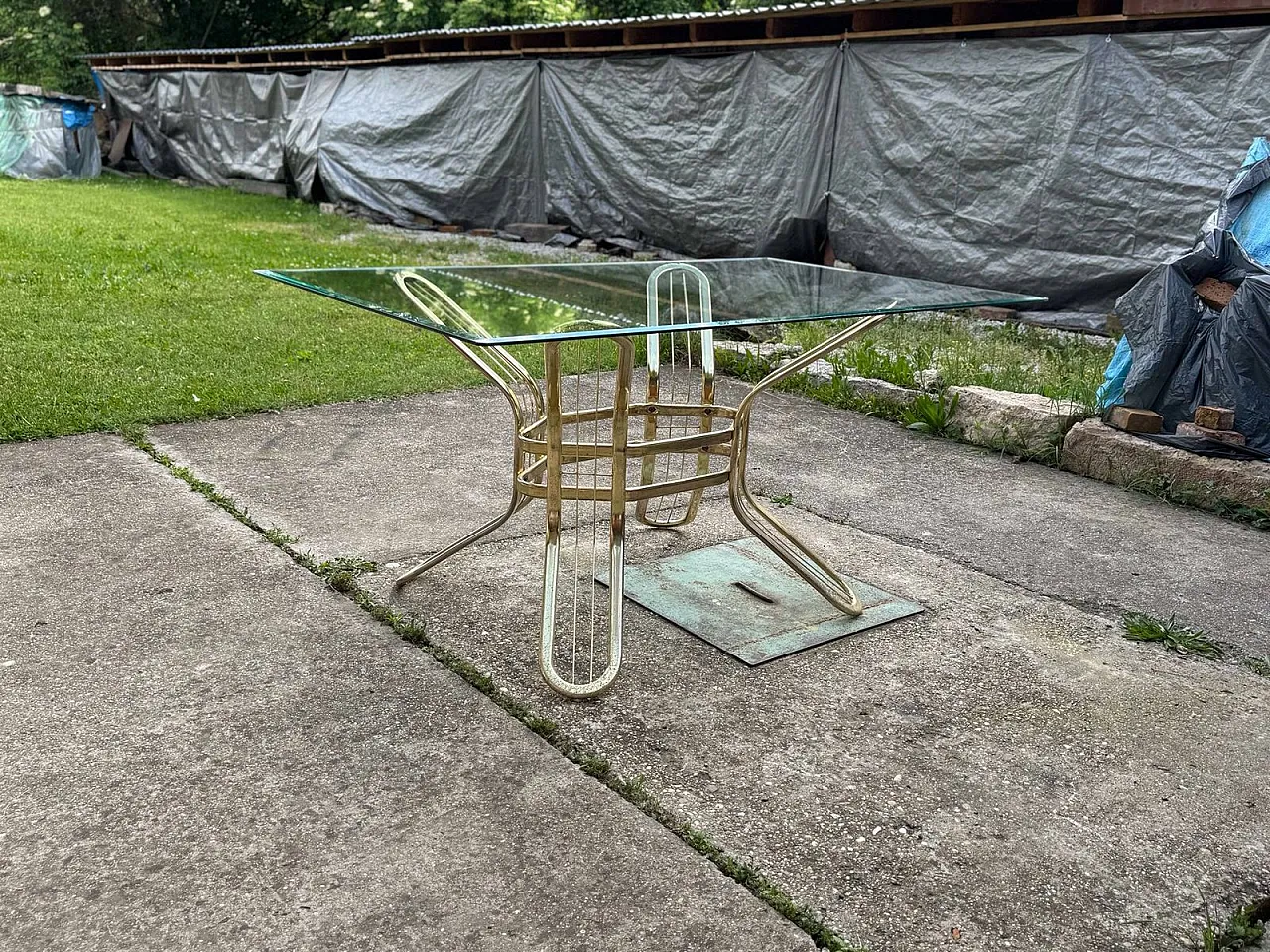Brass and glass dining table, 1970s 7