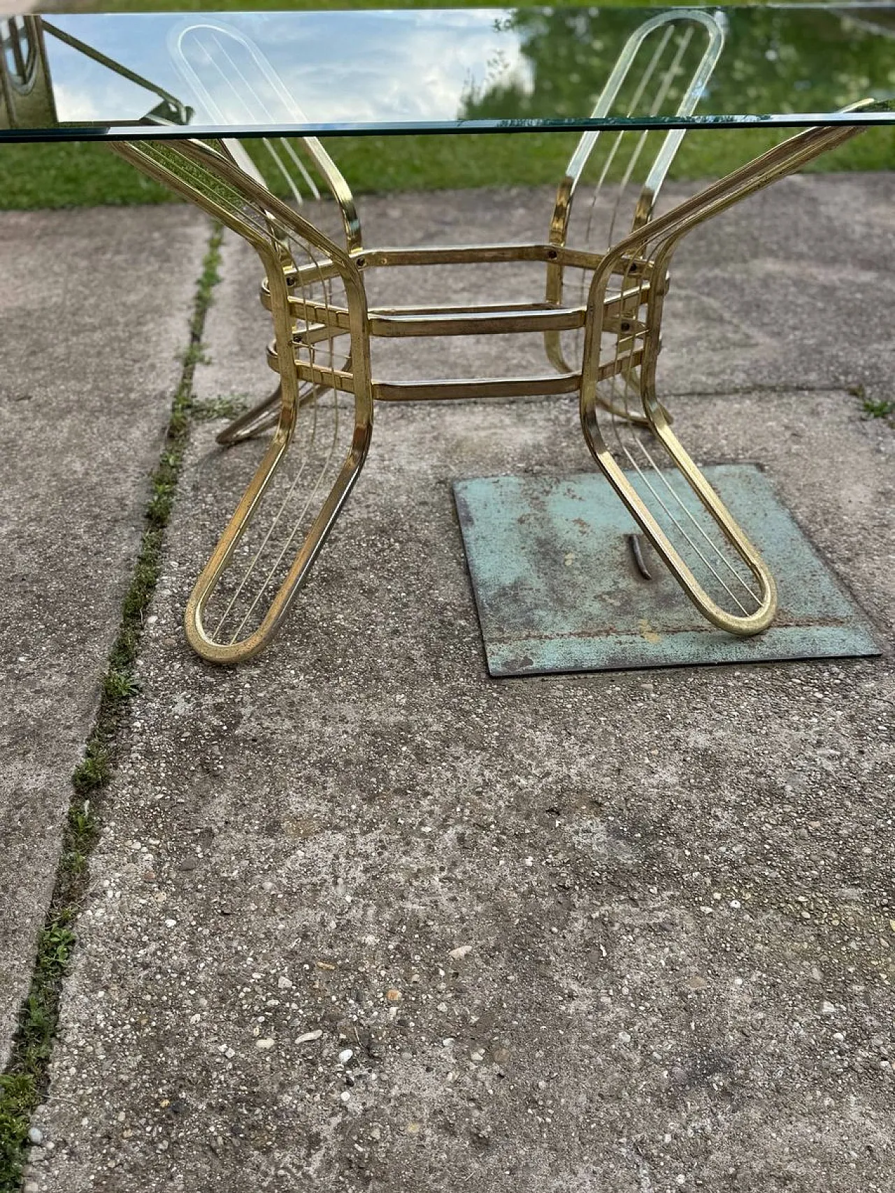 Brass and glass dining table, 1970s 8