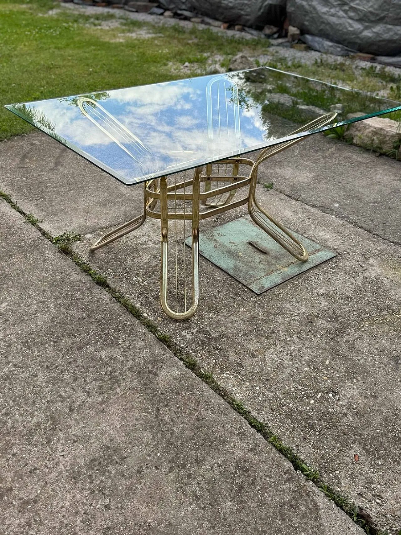 Brass and glass dining table, 1970s 9