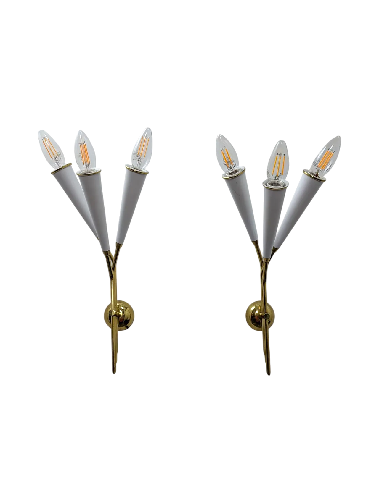 Coppia applique in ottone 3 luci, anni 60 17