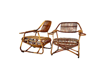 Le poltrone di rattan italiana, anni '60, set di 2