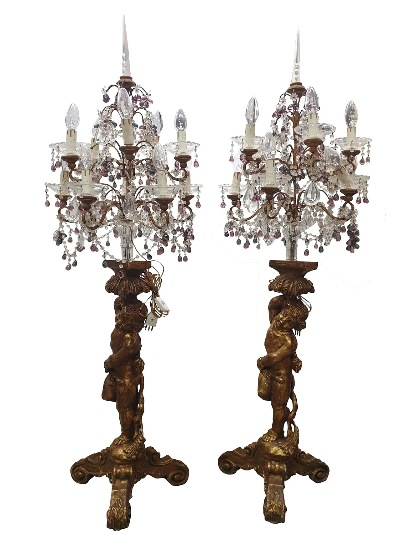 Pair of candelabra with gilded cherubs, late 19th century 1