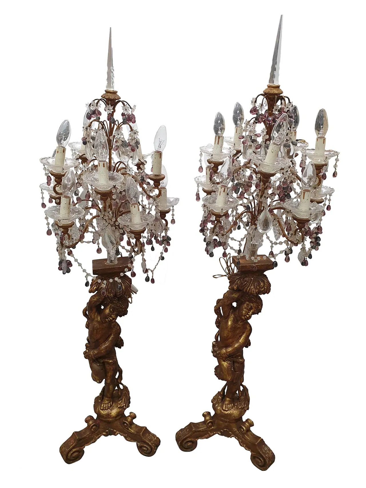 Pair of candelabra with gilded cherubs, late 19th century 3