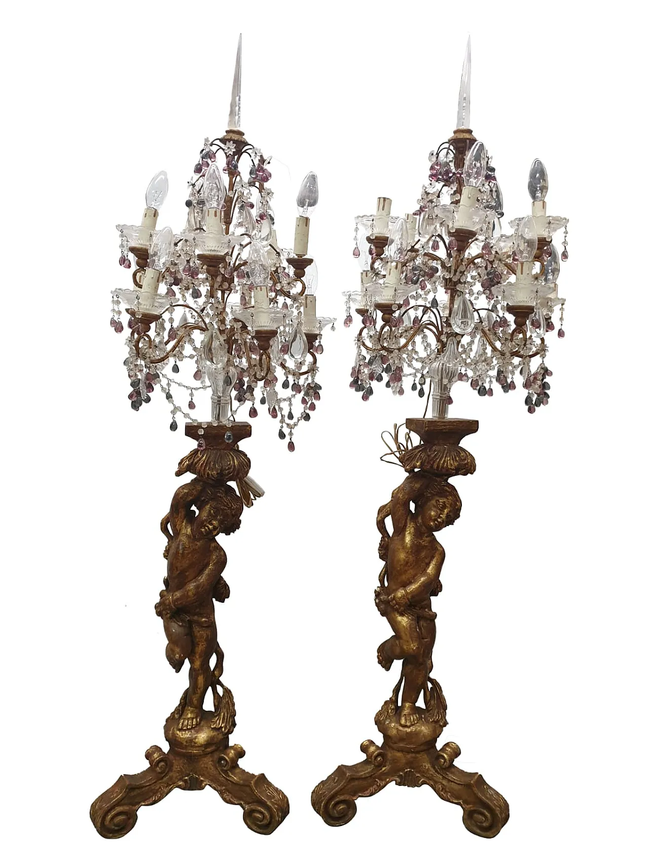 Pair of candelabra with gilded cherubs, late 19th century 12