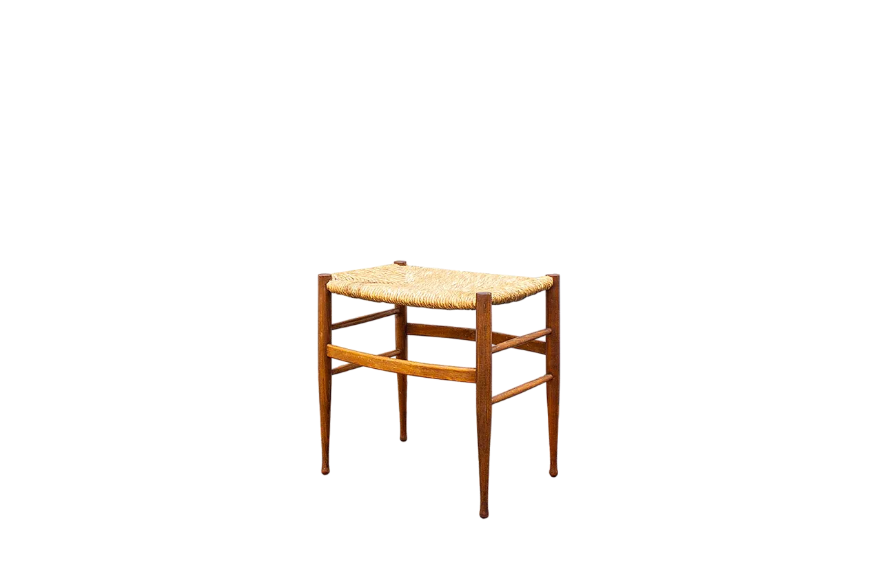 Sgabello in legno e paglia, anni '60 6