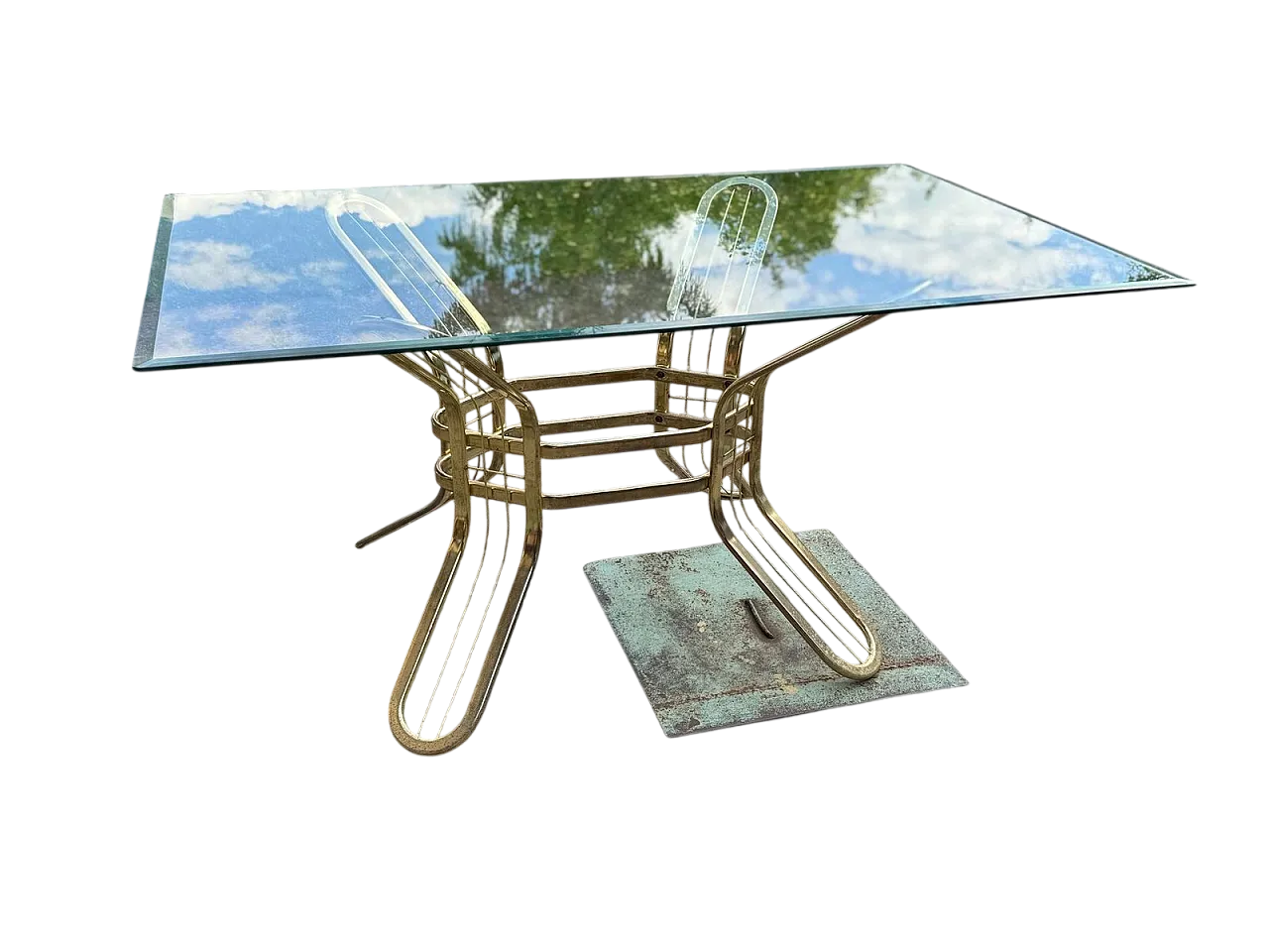 Brass and glass dining table, 1970s 10