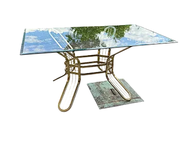 Brass and glass dining table, 1970s