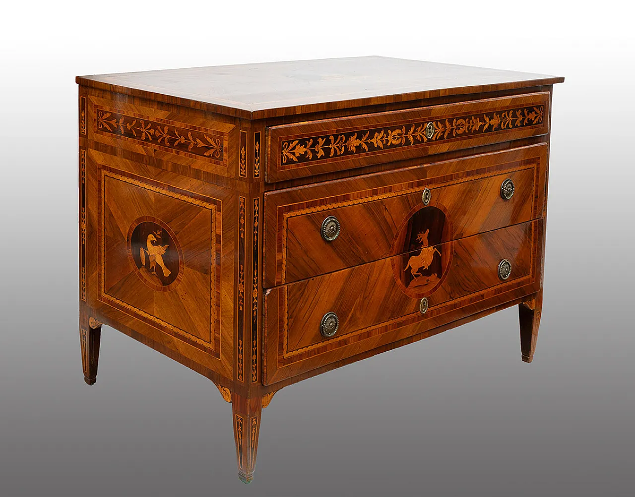 Louis XVI chest of drawers in precious woods, 18th century 1