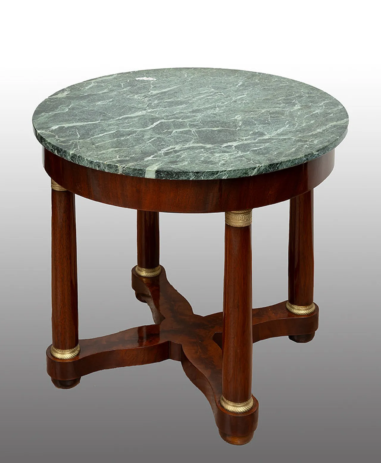 Mahogany feather coffee table with marble top, 20th century 1