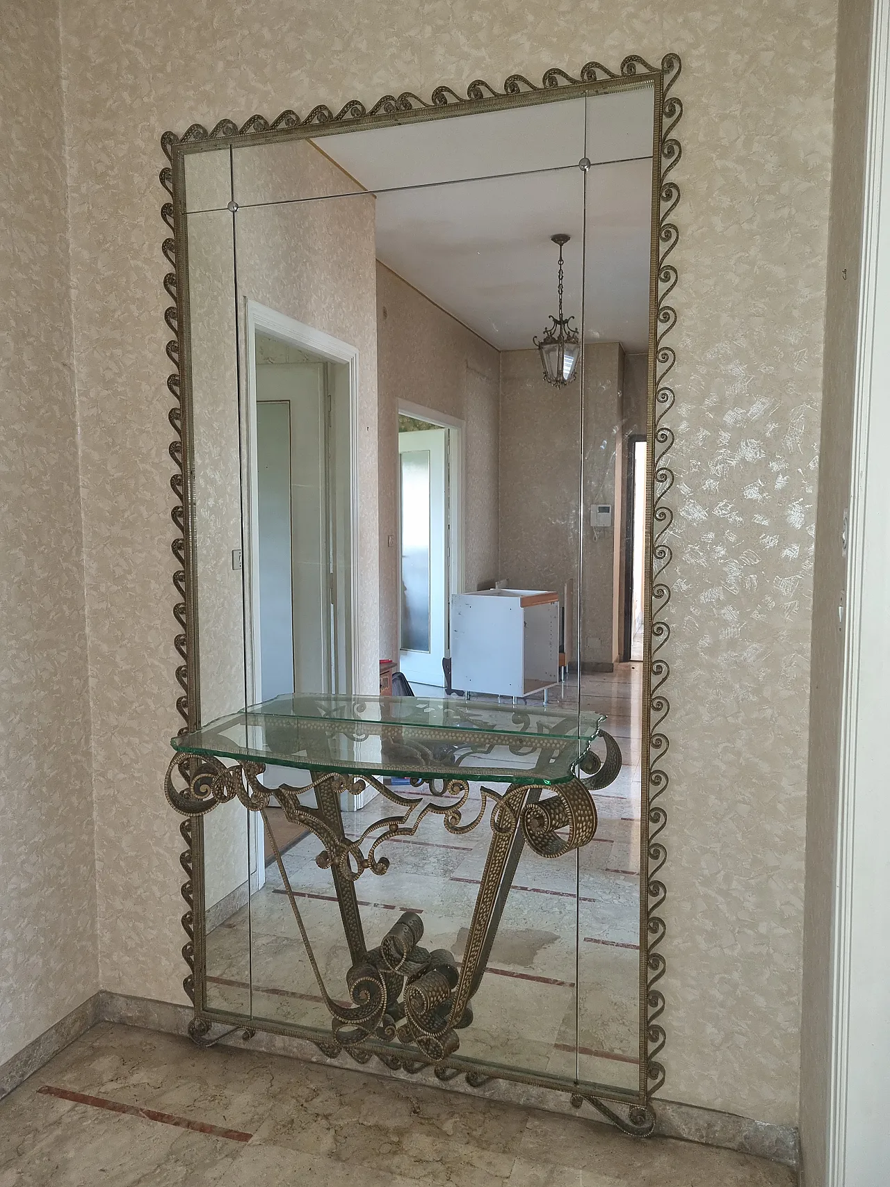 Console e specchio in ferro battuto e vetro Pier Luigi Colli, anni '60 1