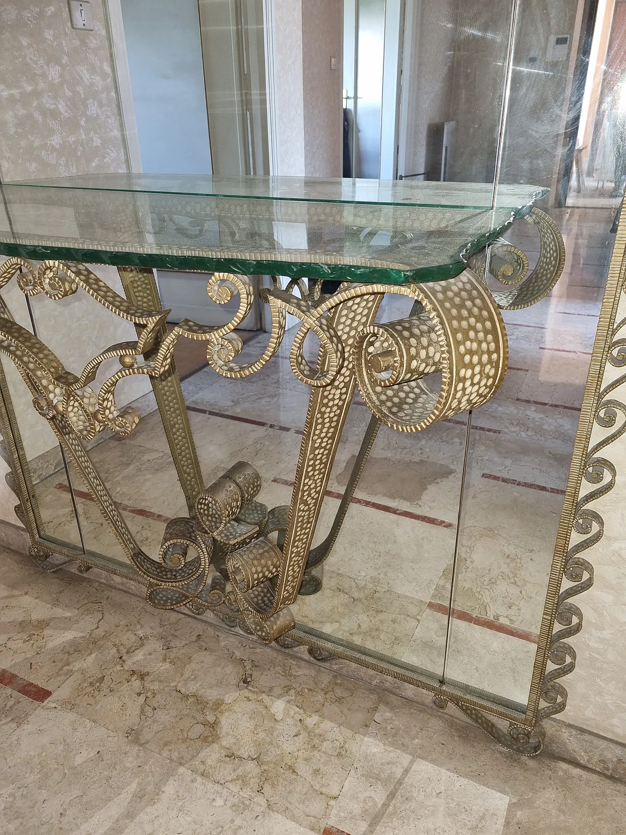 Console e specchio in ferro battuto e vetro Pier Luigi Colli, anni '60 2