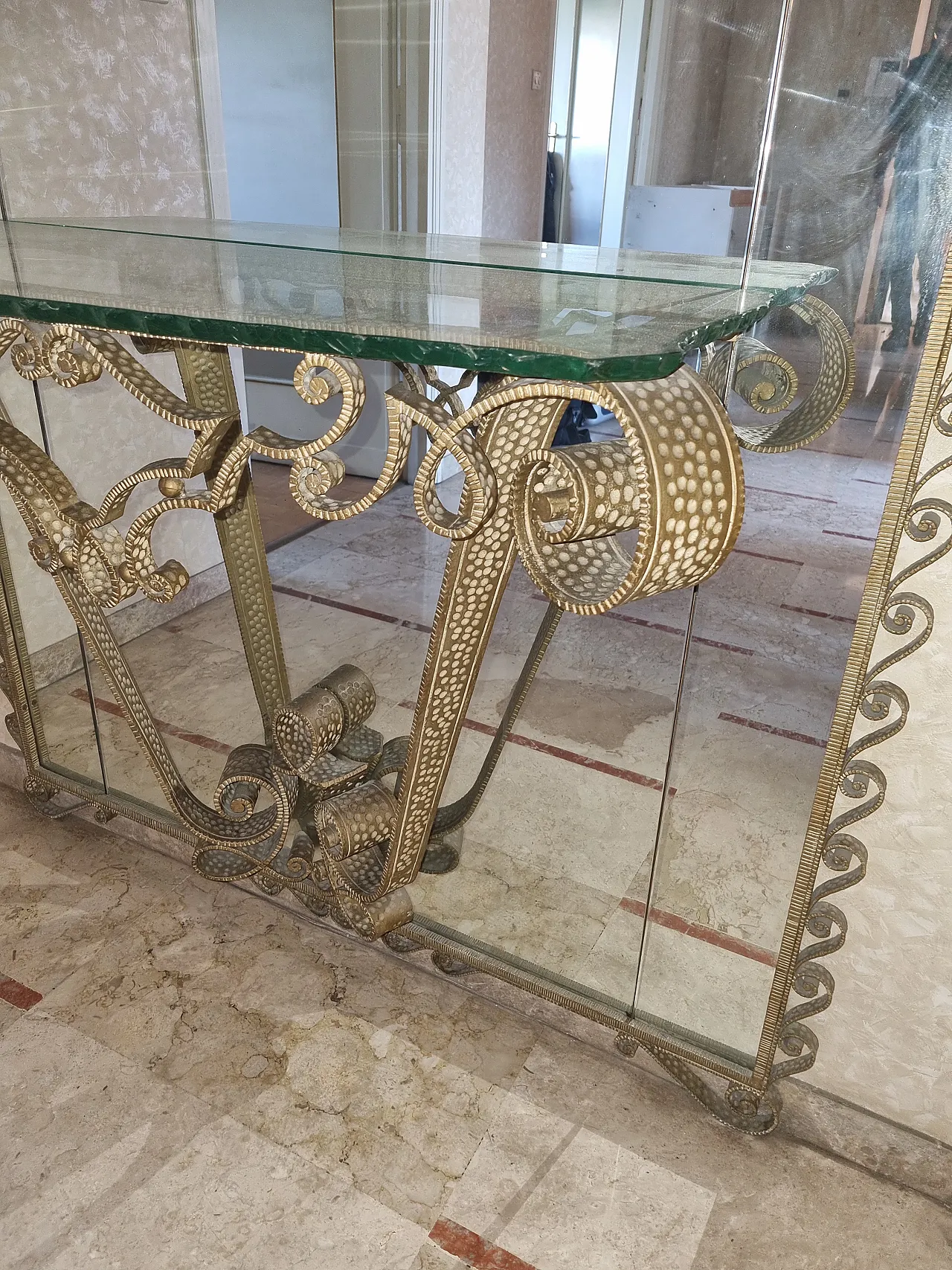 Console e specchio in ferro battuto e vetro Pier Luigi Colli, anni '60 3