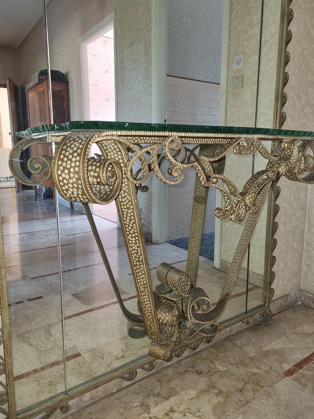 Console e specchio in ferro battuto e vetro Pier Luigi Colli, anni '60 5