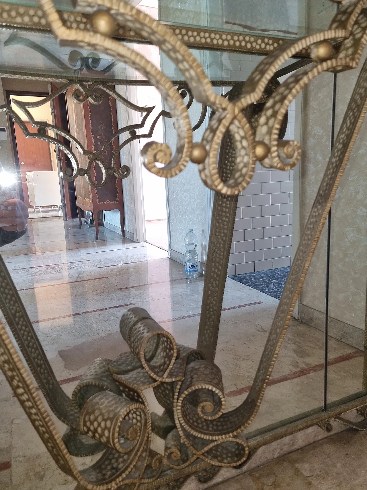 Console e specchio in ferro battuto e vetro Pier Luigi Colli, anni '60 6