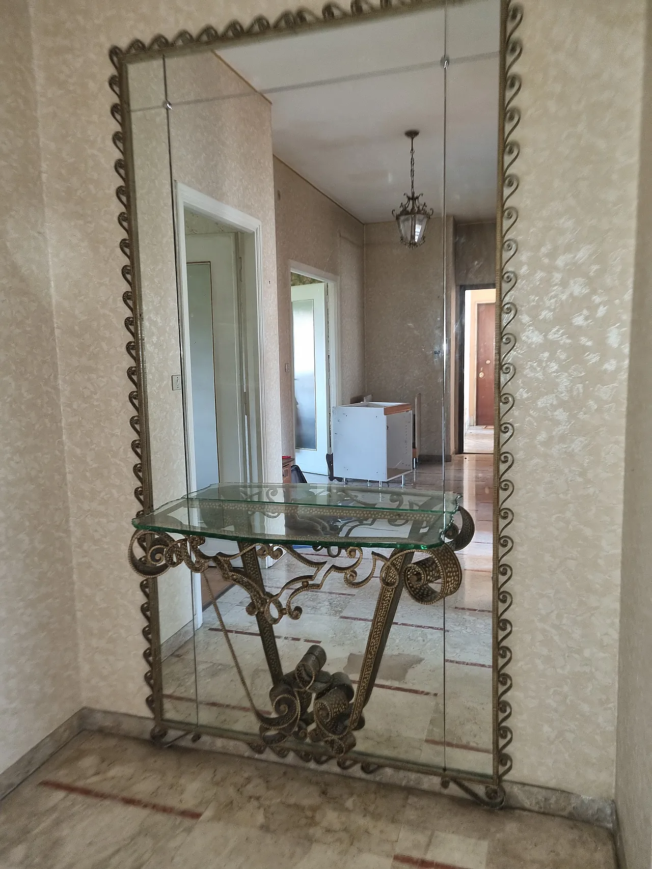 Console e specchio in ferro battuto e vetro Pier Luigi Colli, anni '60 8