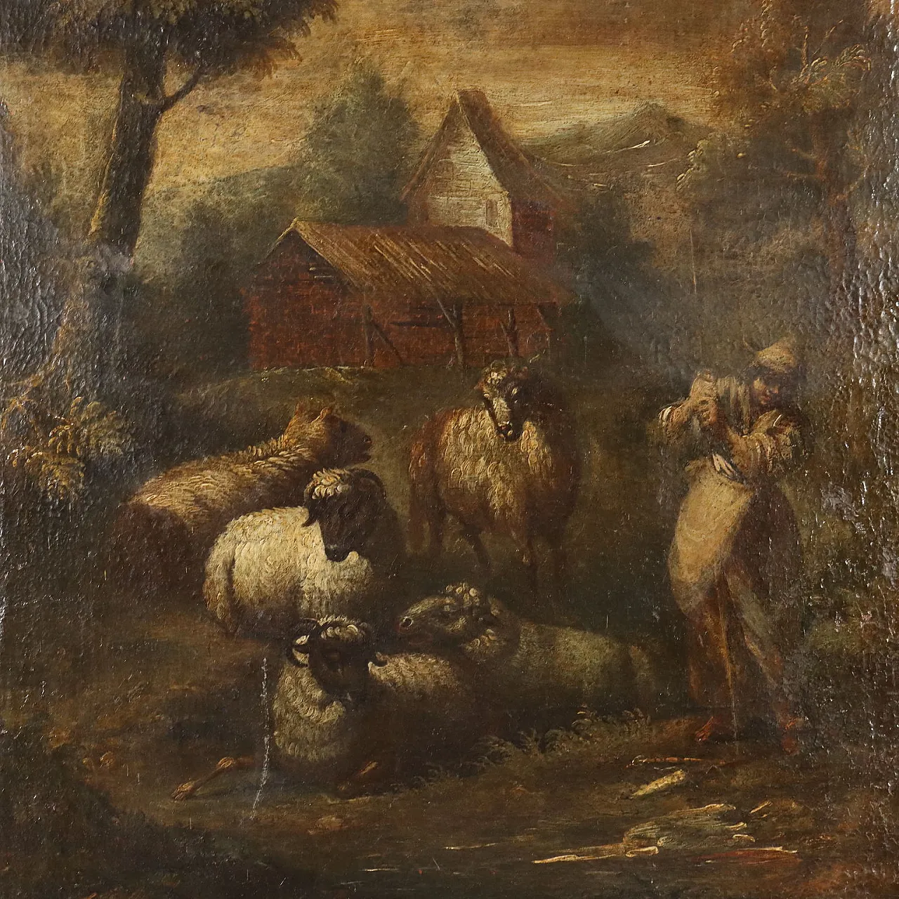 Landscape with Shepherd and Sheep, oil on canvas, 18th century 3