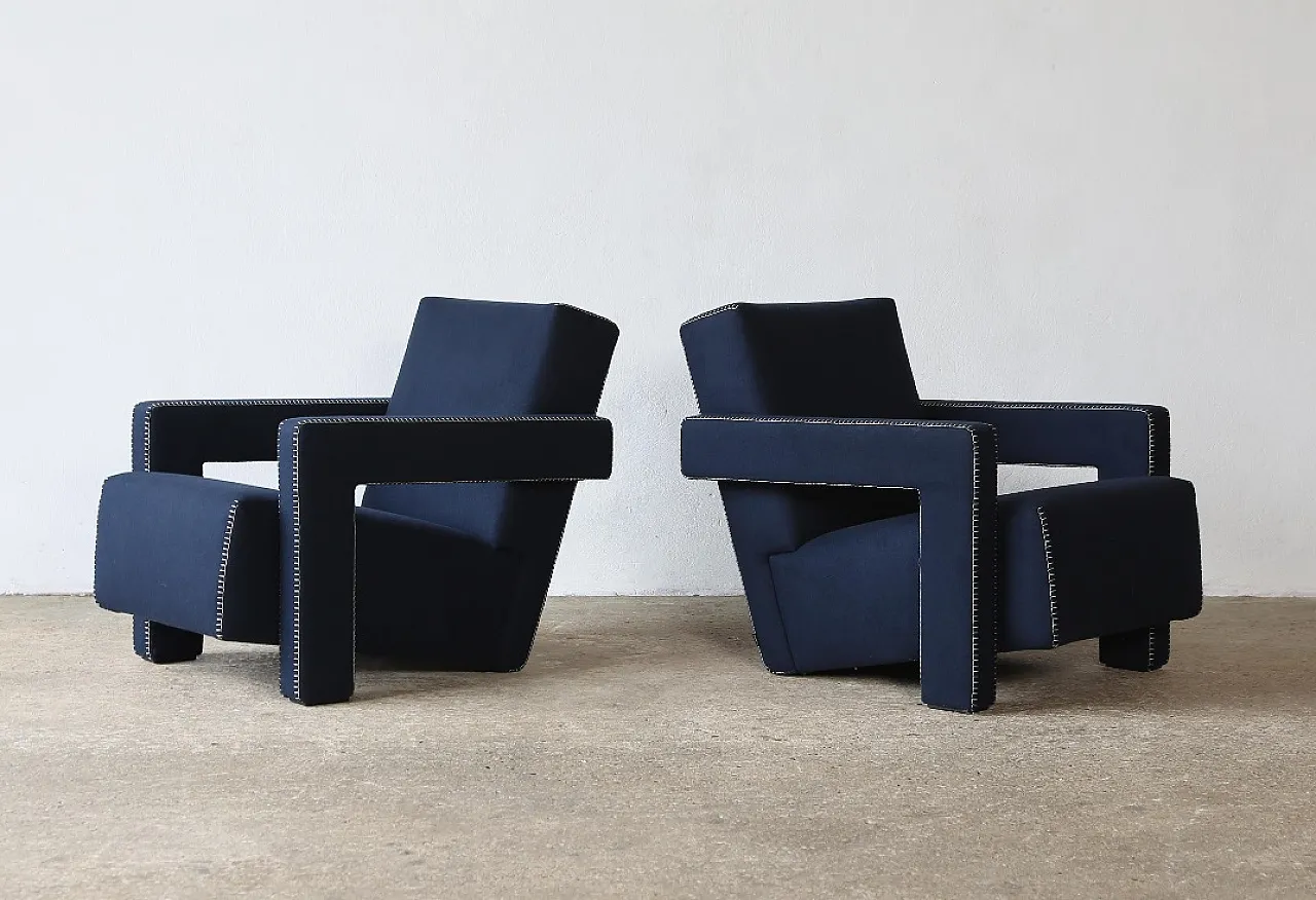 Pair of 637 2 Utrecht armchairs in night wool by Cassina, 2000s 1
