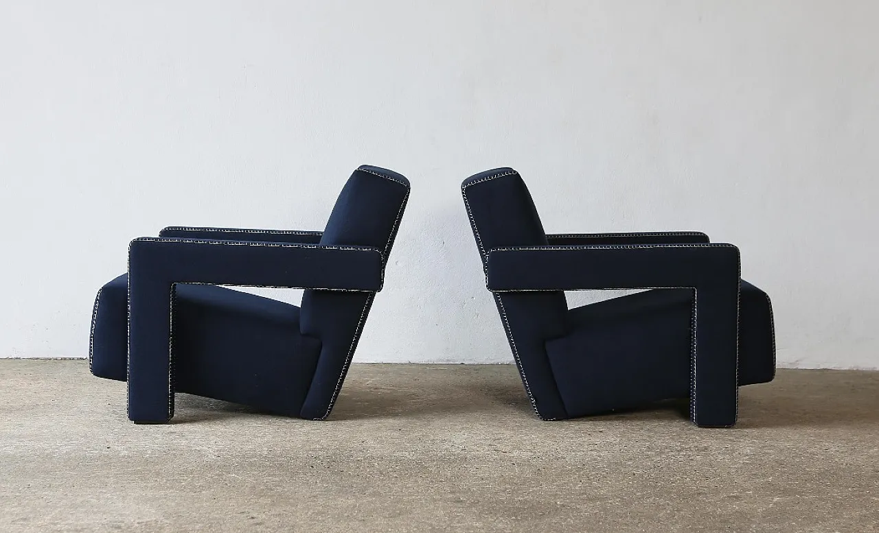 Pair of 637 2 Utrecht armchairs in night wool by Cassina, 2000s 2