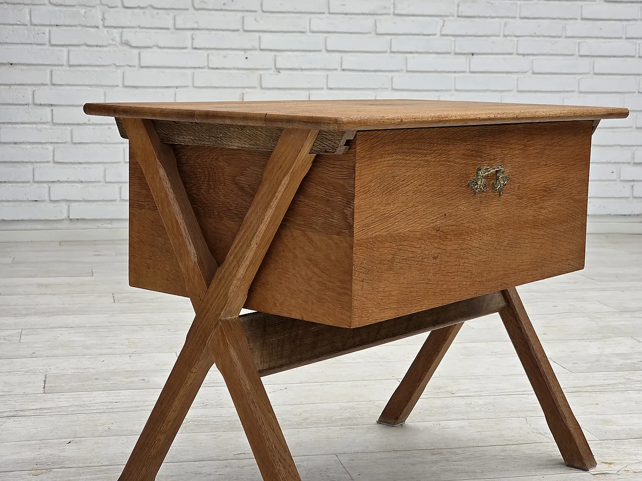 Table with drawer in solid oak and teak, 1970s 4