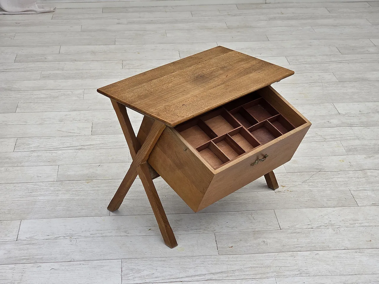 Table with drawer in solid oak and teak, 1970s 7