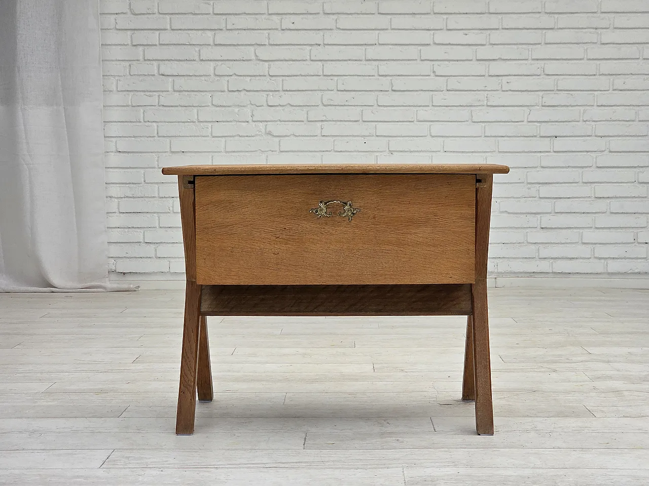 Table with drawer in solid oak and teak, 1970s 10