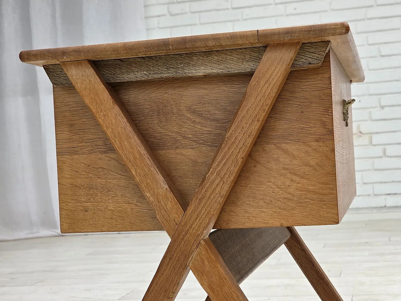 Table with drawer in solid oak and teak, 1970s 14