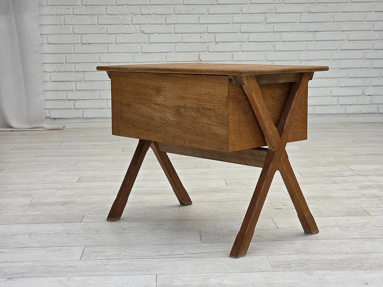 Table with drawer in solid oak and teak, 1970s 15