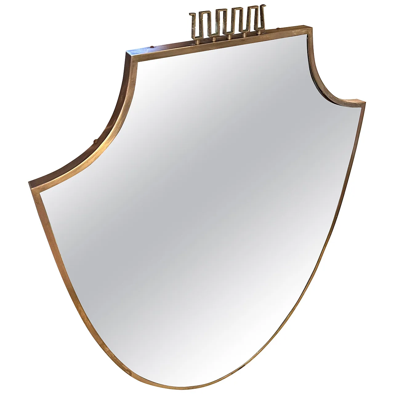 Specchio da parete a scudo in ottone massiccio di Gio Ponti, anni '50 1