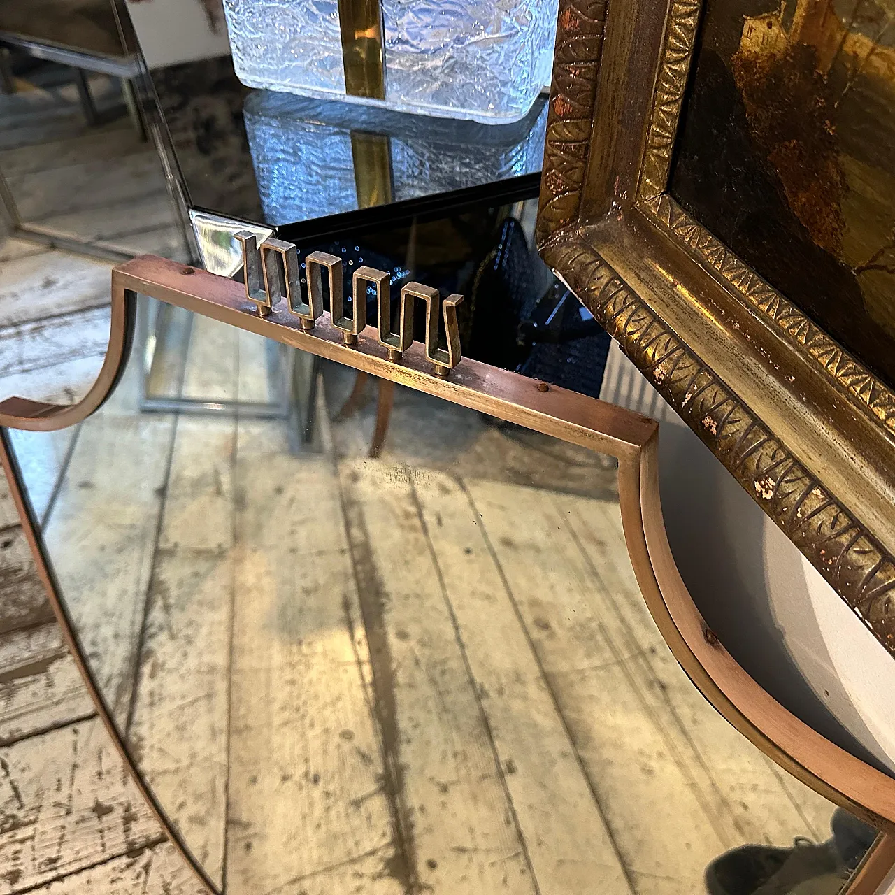 Specchio da parete a scudo in ottone massiccio di Gio Ponti, anni '50 2