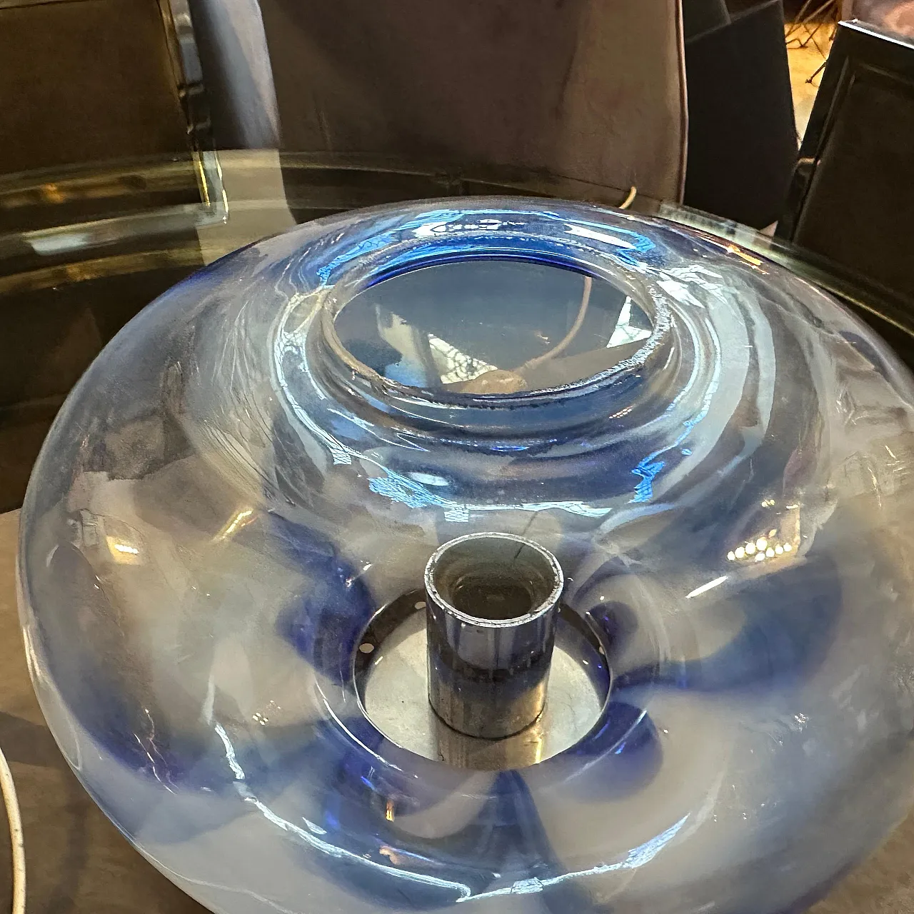 Coppia di lampade in vetro di Murano e acciaio di Mazzega, anni '70 3