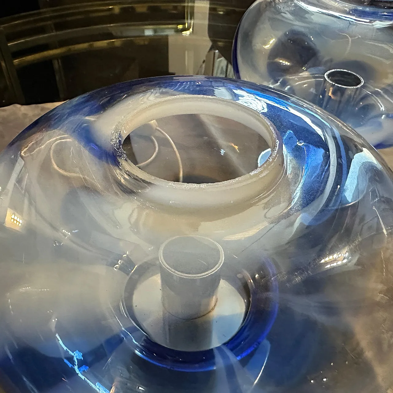 Coppia di lampade in vetro di Murano e acciaio di Mazzega, anni '70 4