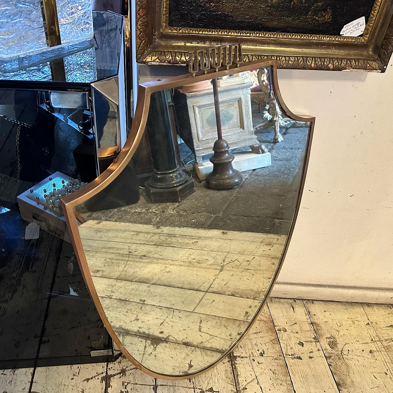 Specchio da parete a scudo in ottone massiccio di Gio Ponti, anni '50 8