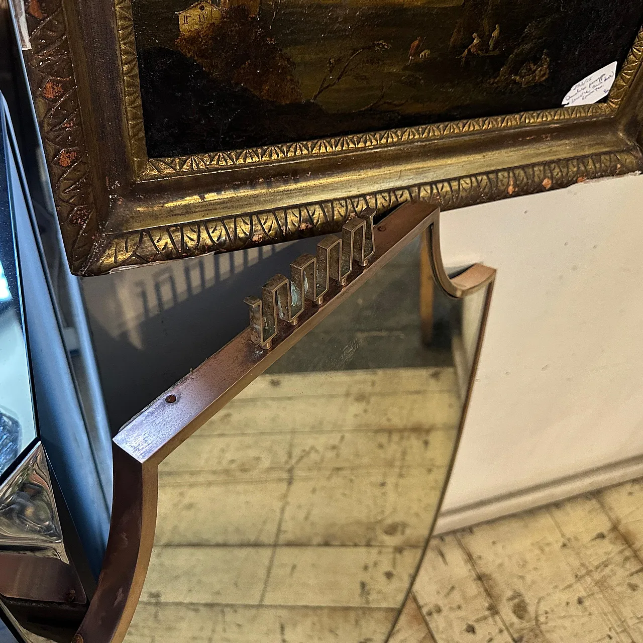 Specchio da parete a scudo in ottone massiccio di Gio Ponti, anni '50 11