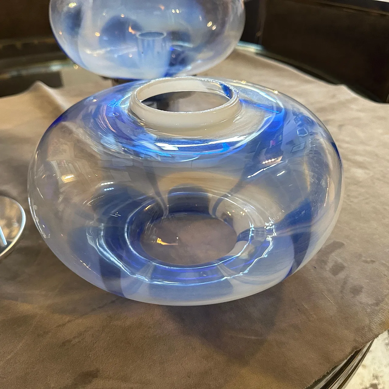 Coppia di lampade in vetro di Murano e acciaio di Mazzega, anni '70 13