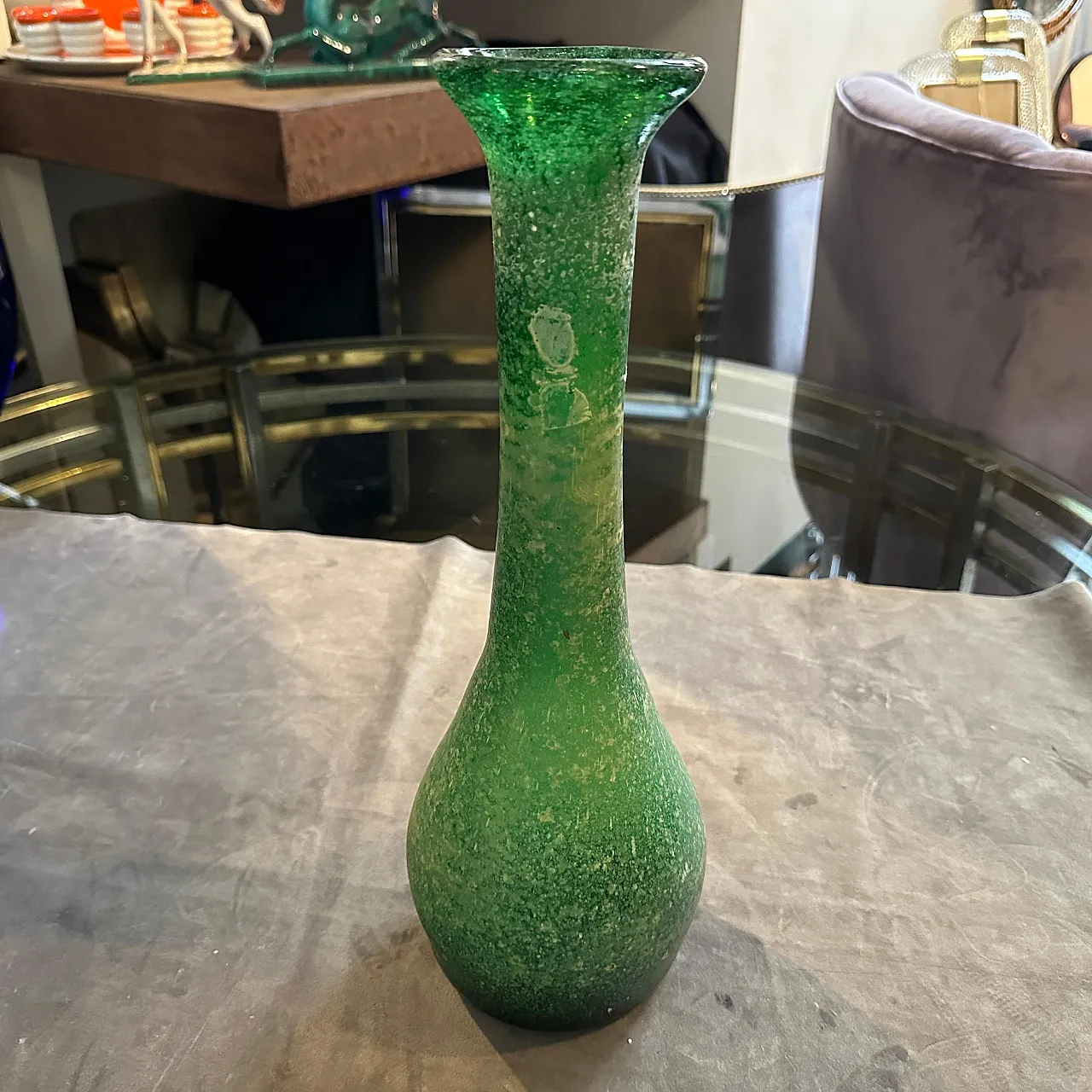 Green Murano glass vase attributed to Cenedese Scavo, 1970s 2