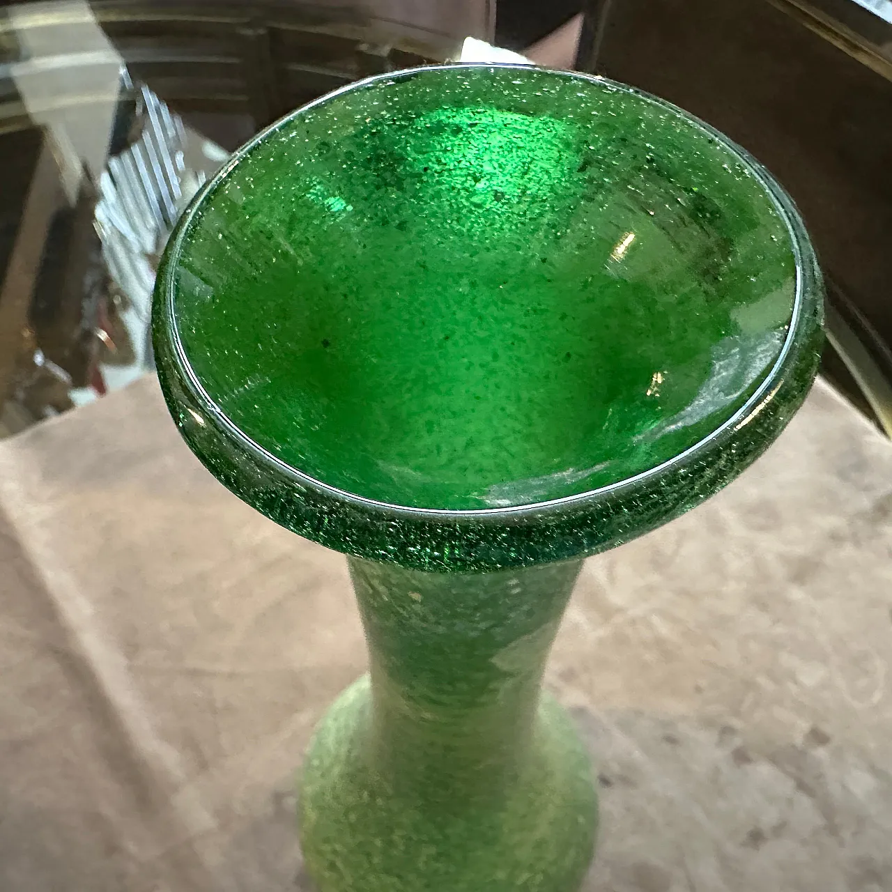 Green Murano glass vase attributed to Cenedese Scavo, 1970s 10