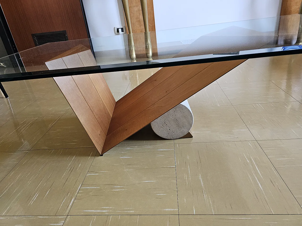 Cattelan coffee table in walnut, crystal and marble, 2000s 4
