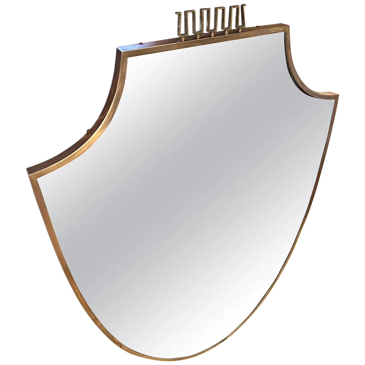 Specchio da parete a scudo in ottone massiccio di Gio Ponti, anni '50 16