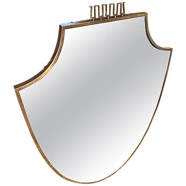 Specchio da parete a scudo in ottone massiccio di Gio Ponti, anni '50