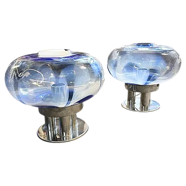 Pair of Murano glass and steel lamps by Mazzega, 1970s