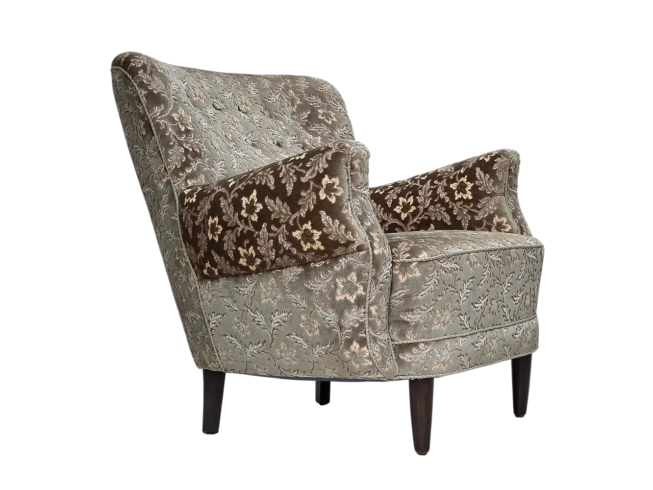 Danish armchair in green velvet and teak legs, 1960s 20