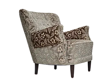 Danish armchair in green velvet and teak legs, 1960s