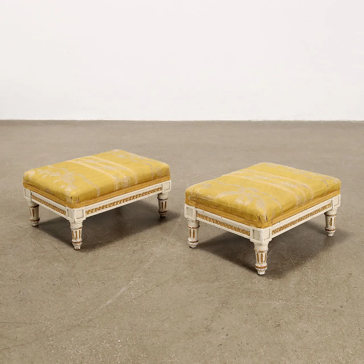 Pair of neoclassical style armchairs with footstools, 19th century 3