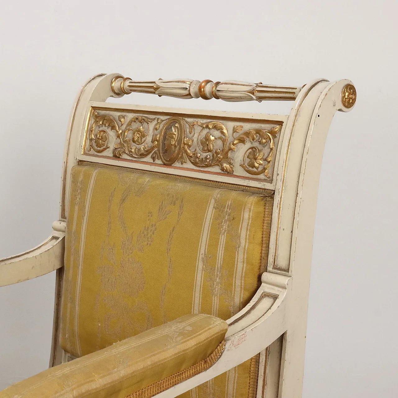 Pair of neoclassical style armchairs with footstools, 19th century 4