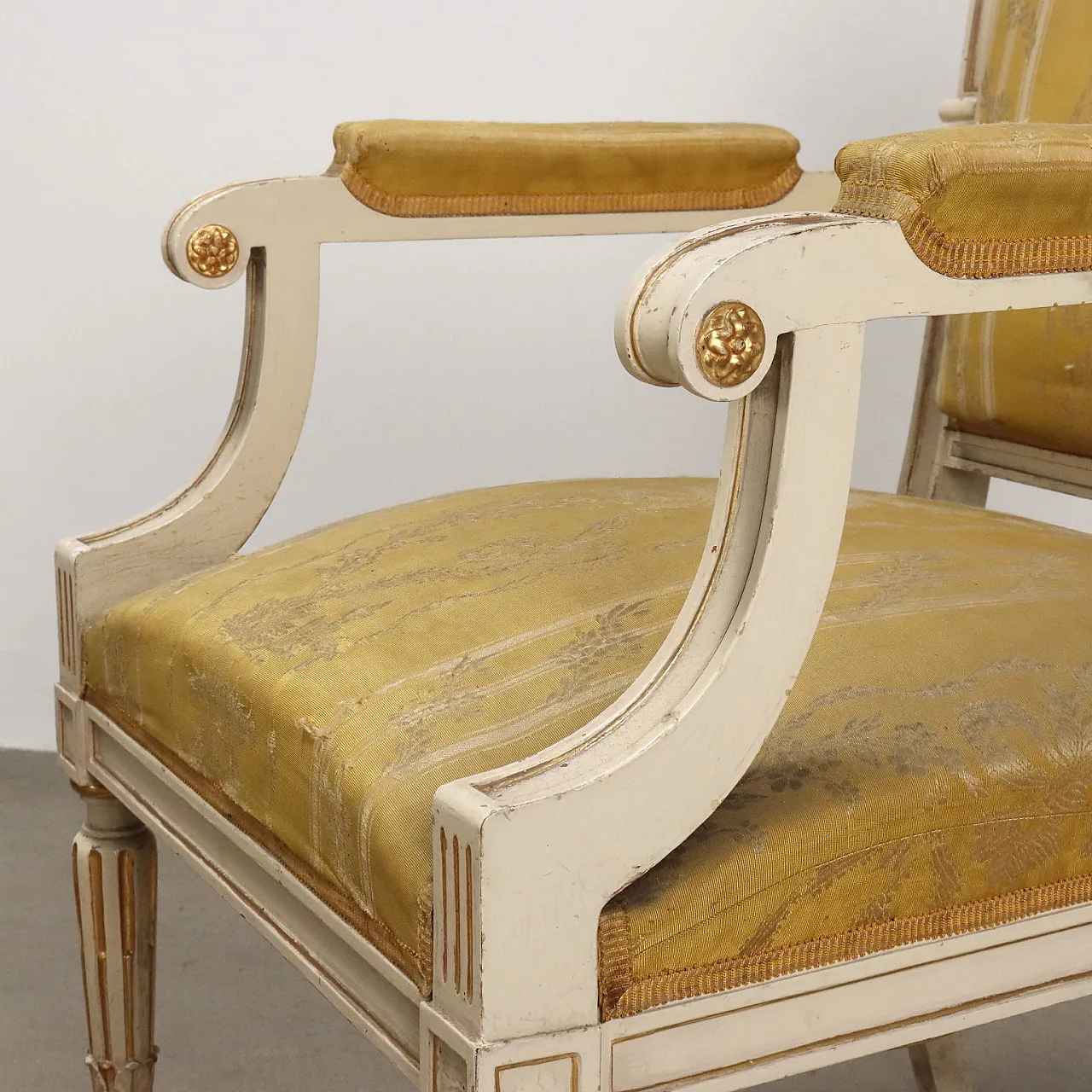 Pair of neoclassical style armchairs with footstools, 19th century 5