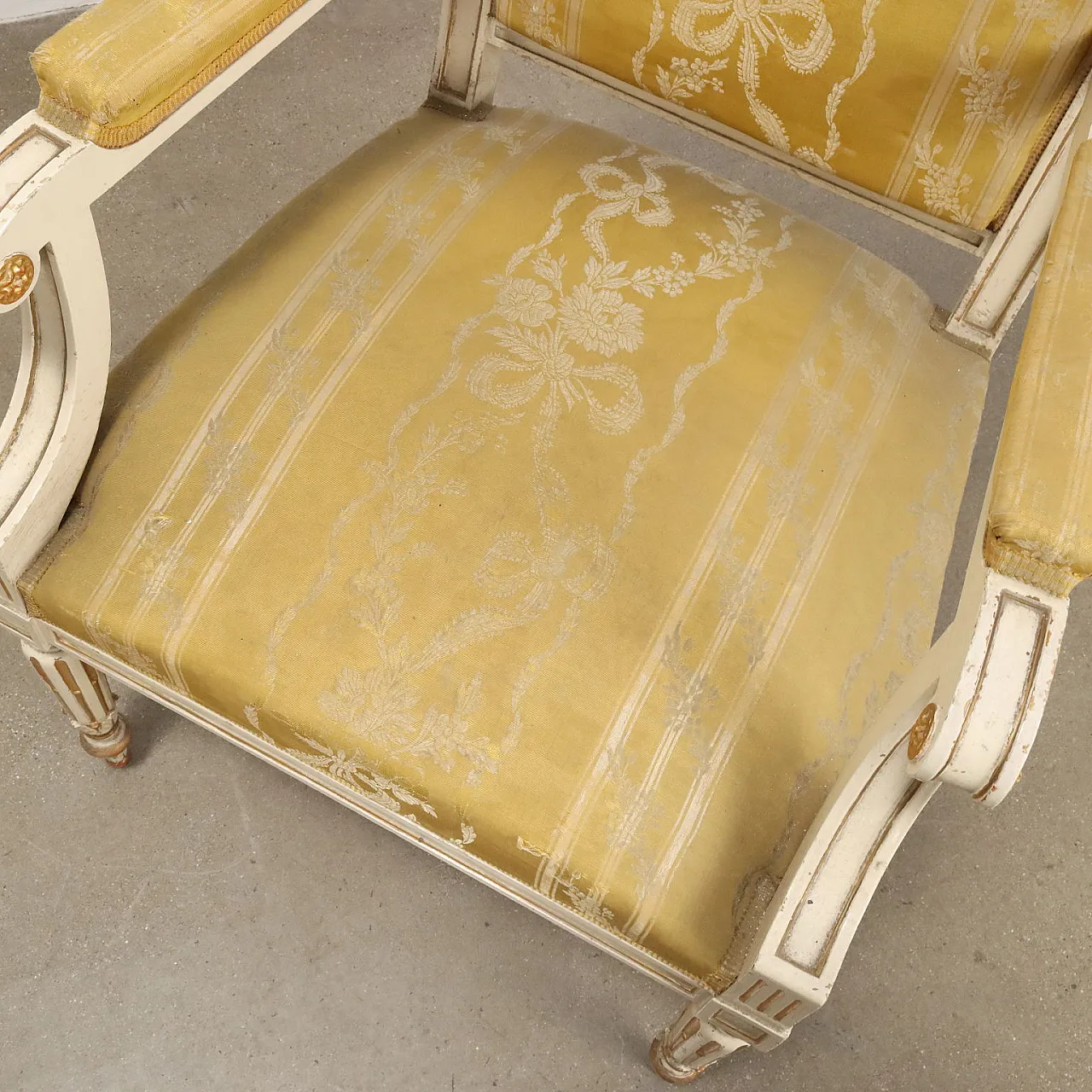 Pair of neoclassical style armchairs with footstools, 19th century 6