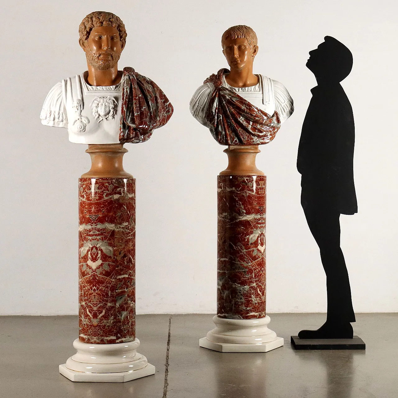 Pair of Roman emperor busts on ceramic columns by Tommaso Barbi, 1970s 2