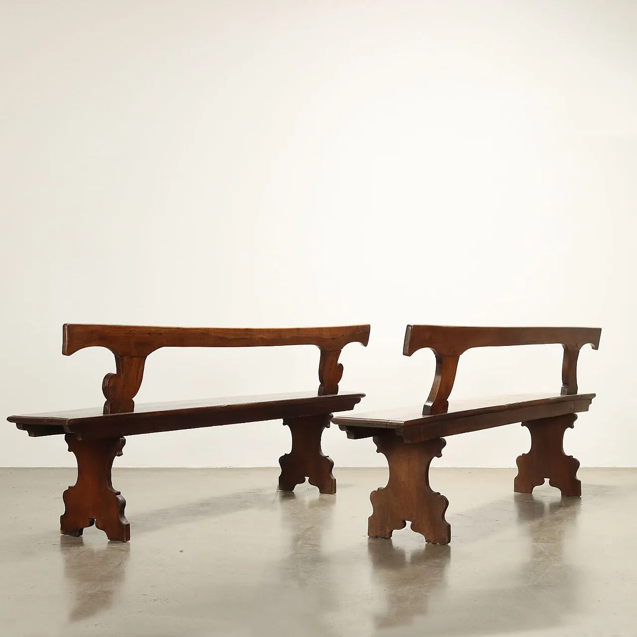 Coppia di Panche da ingresso in noce scolpito, '700 8
