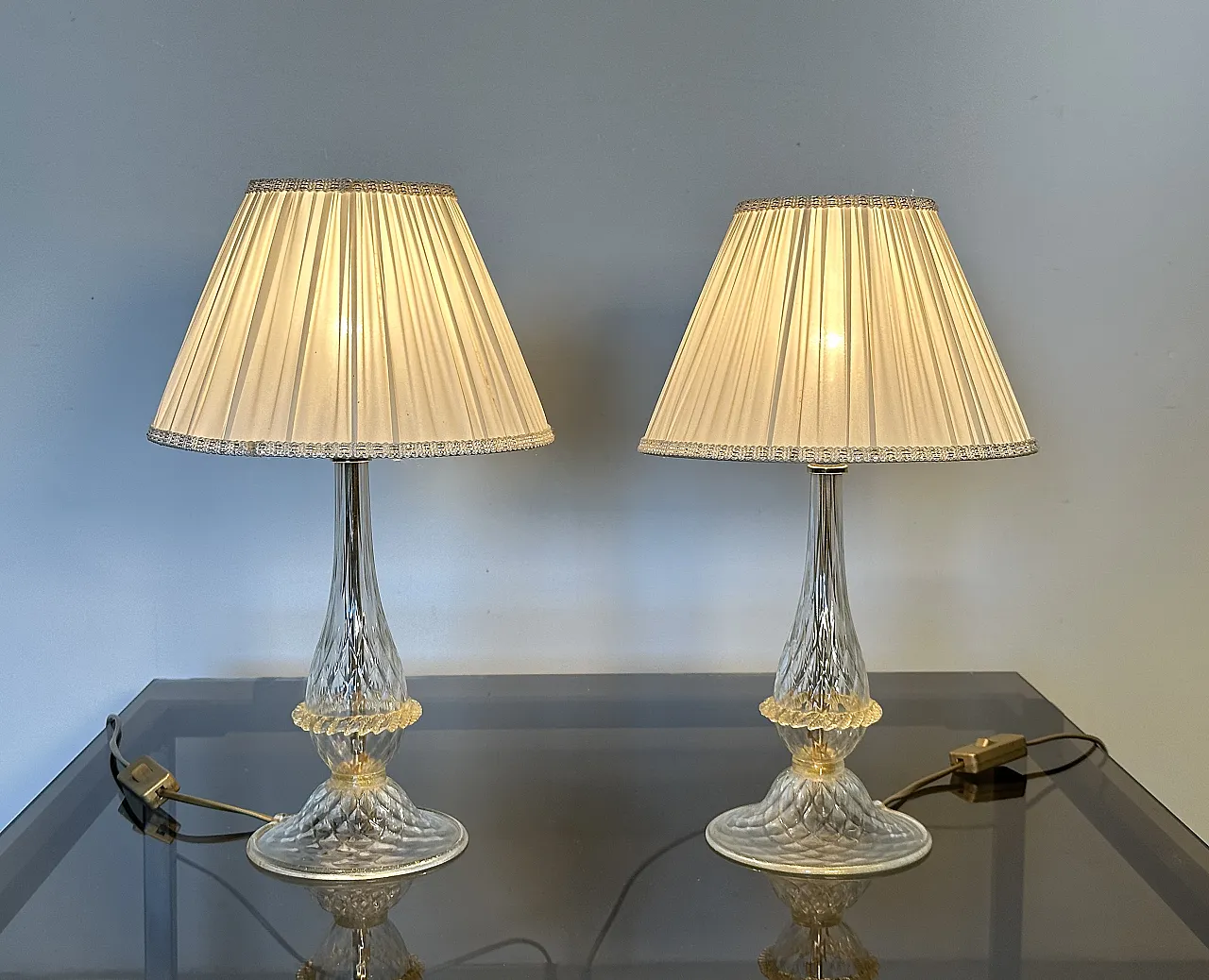 Pair of table lamps in Murano glass, 1980s 10