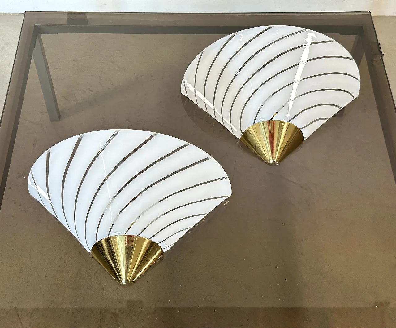 Pair of appliques in glass and brass by Mazzega, 1970s 1